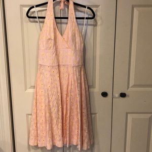 Lilly Pulitzer Pink & Yellow Eyelet Halter Dress